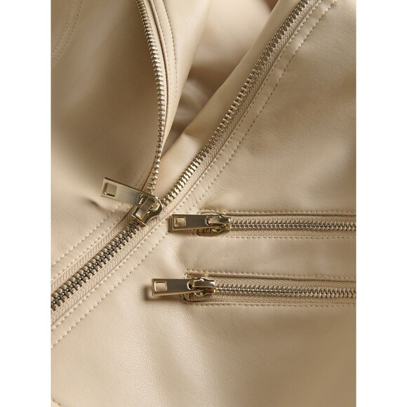 Reserved Moto Biker Jacket Beige Faux Leather Full Zip- Women's Size XS - Picture 6 of 15